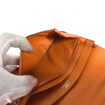 Hermes Long Wallet Purse Leather Orange Azap Integral Unisex(Unisex)