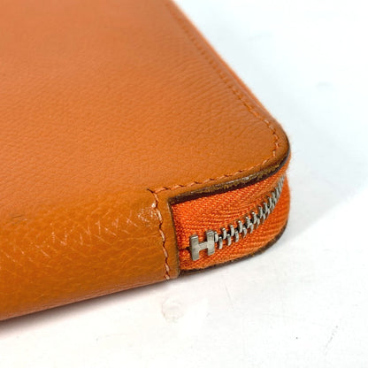 Hermes Long Wallet Purse Leather Orange Azap Integral Unisex(Unisex)