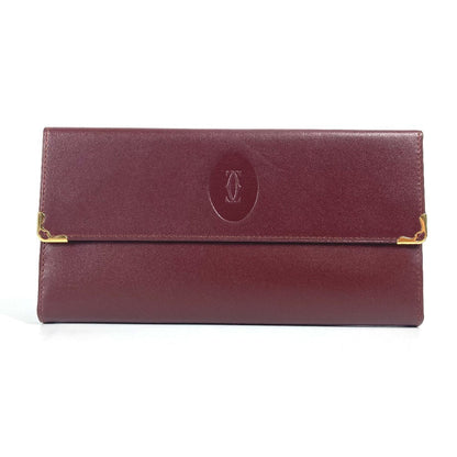 Cartier Long Wallet Purse Leather Bordeaux Must Line Logo Clasp 3-Fold Long Wallet Unisex(Unisex)