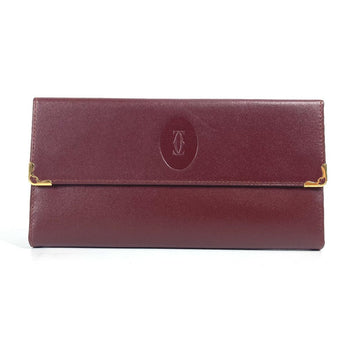 Cartier Long Wallet Purse Leather Bordeaux Must Line Logo Clasp 3-Fold Long Wallet Unisex(Unisex)