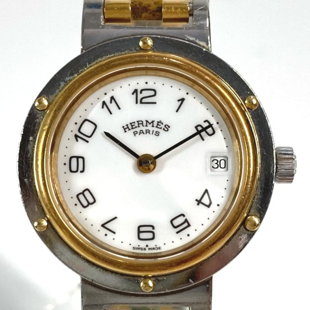 Hermes Watches Quartz Stainless Steel/Gold Plated Silver Vintage Clipper Clipper White Dial