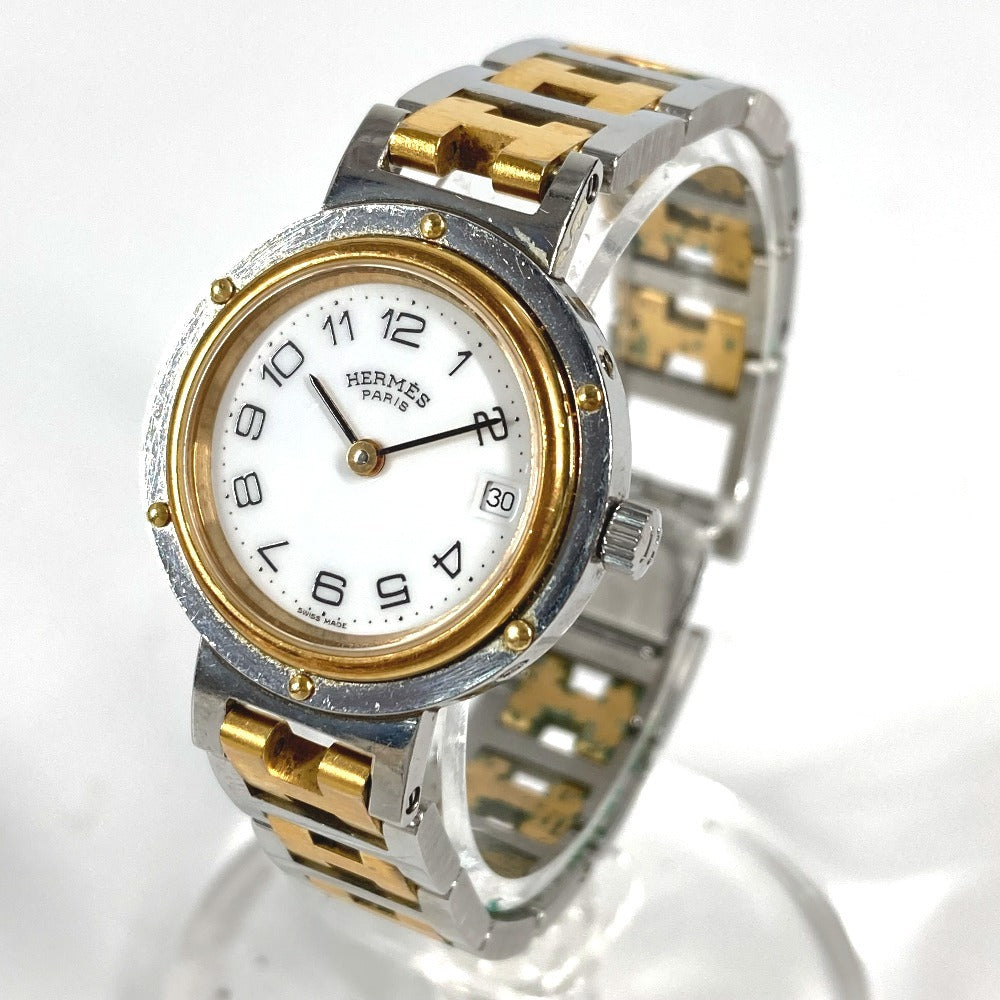 Hermes Watches Quartz Stainless Steel/Gold Plated Silver Vintage Clipper Clipper White Dial