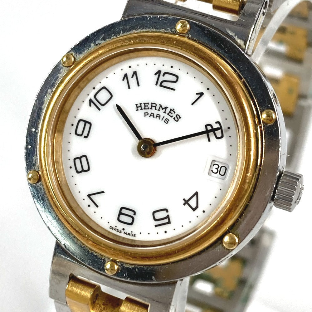 Hermes Watches Quartz Stainless Steel/Gold Plated Silver Vintage Clipper Clipper White Dial