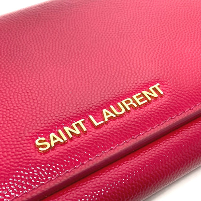 Saint Laurent Paris Long Wallet Purse 340839 Enamel Pink Logo Women