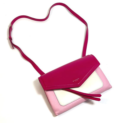 Givenchy Shoulder Bag Leather Pink X White Flap Duet Women