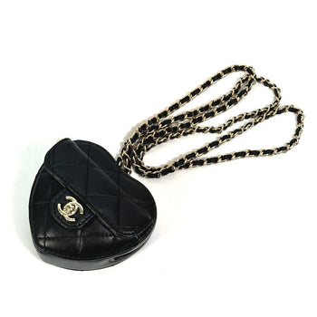 Chanel Wallet Chain Ap2783 Lambskin, Leather Black Coin Case Necklace Coco Mark Cc Neck Strap Mini