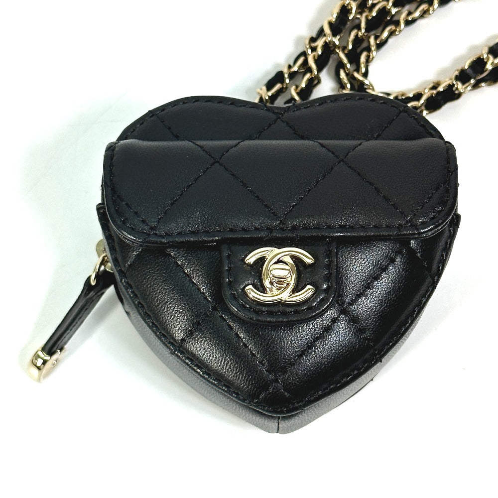 Chanel Wallet Chain Ap2783 Lambskin, Leather Black Coin Case Necklace Coco Mark Cc Neck Strap Mini