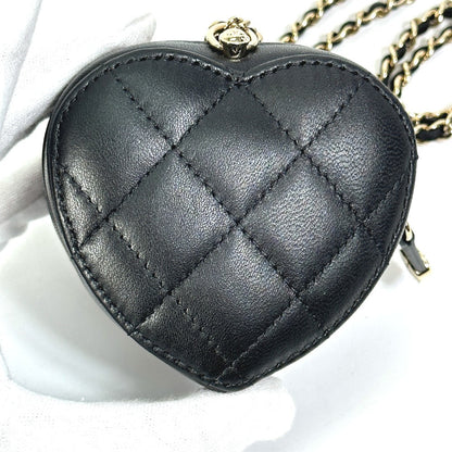 Chanel Wallet Chain Ap2783 Lambskin, Leather Black Coin Case Necklace Coco Mark Cc Neck Strap Mini