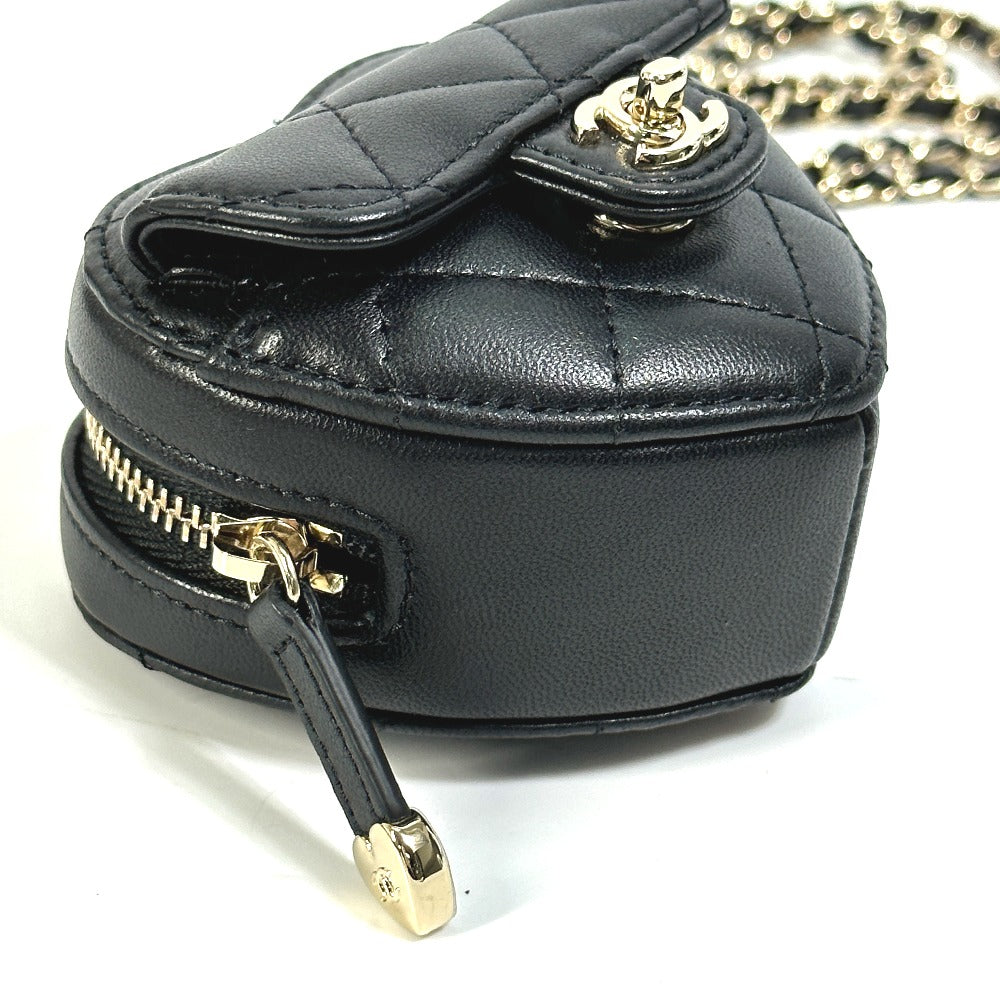 Chanel Wallet Chain Ap2783 Lambskin, Leather Black Coin Case Necklace Coco Mark Cc Neck Strap Mini