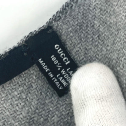 Gucci Scarf Wool Gray Fringe Logo Gg Stripes Women