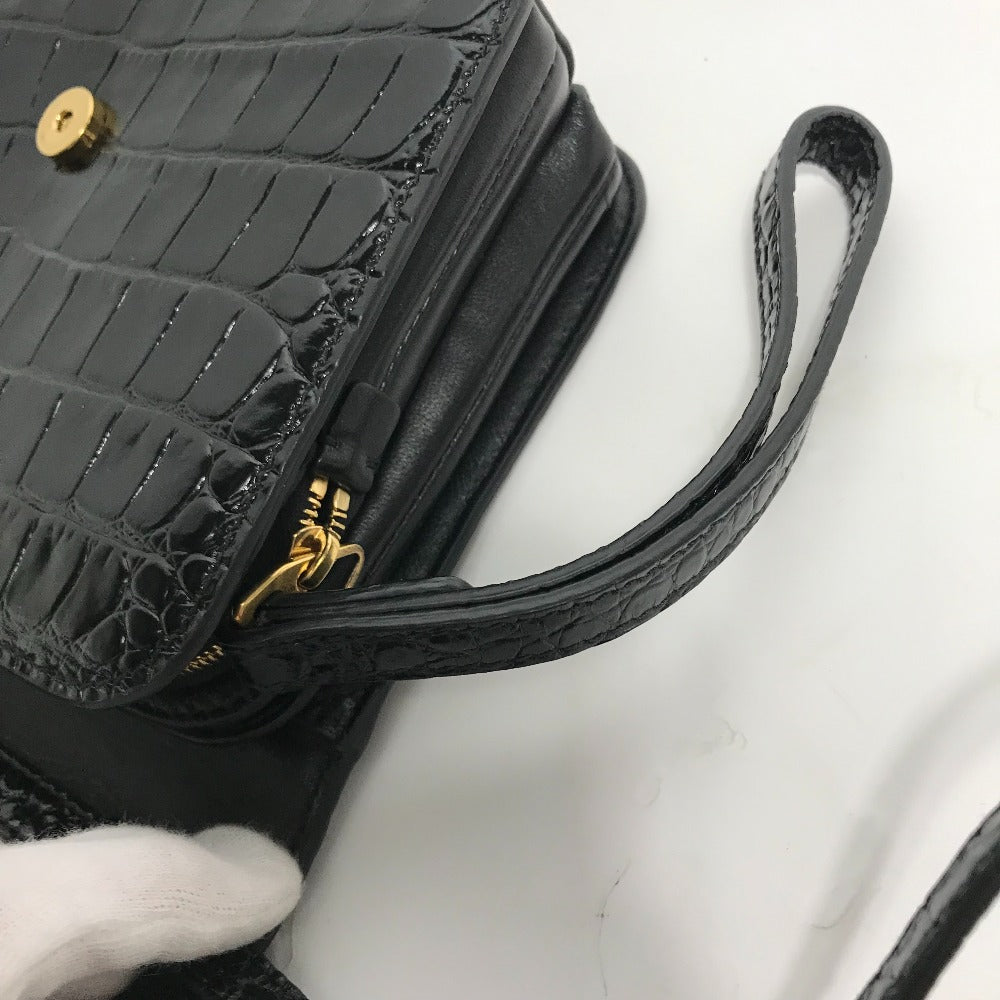 Balenciaga Shoulder Bag 592898 Embossed Leather Black 2Way Clutch Bag Pouch B Logo Quilting Women