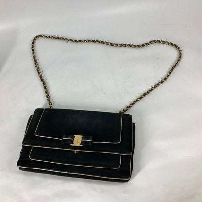 Salvatore Ferragamo Shoulder Bag Suede Black Crossbody Bag Chain Bag Women
