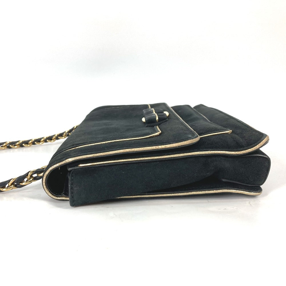 Salvatore Ferragamo Shoulder Bag Suede Black Crossbody Bag Chain Bag Women