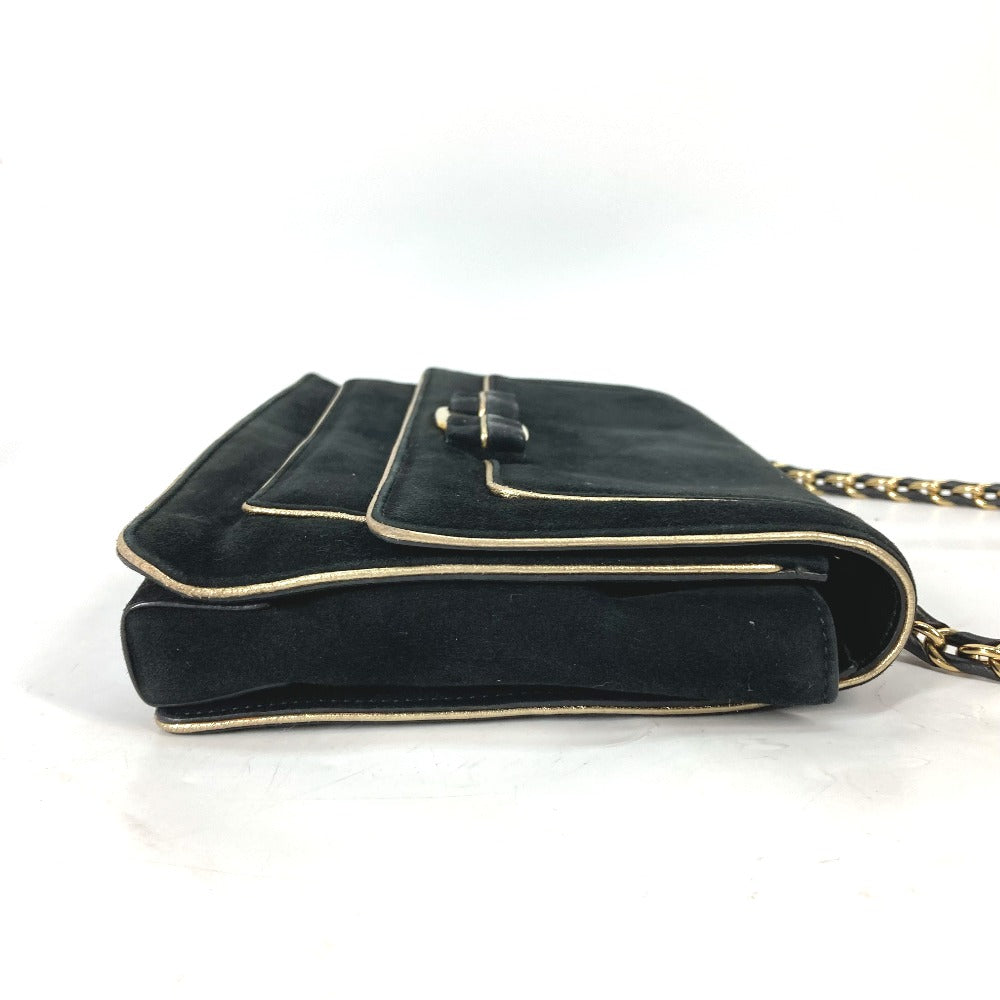 Salvatore Ferragamo Shoulder Bag Suede Black Crossbody Bag Chain Bag Women