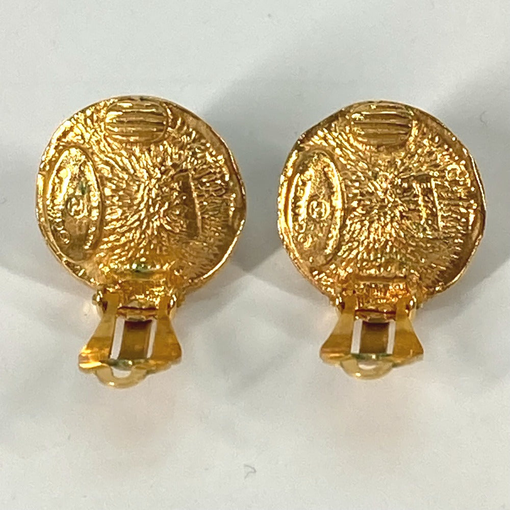 Chanel Earring Metal Gold Vintage Round Logo Fake Pearl Women