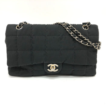 Chanel Shoulder Bag Nylon Black Coco Mark Chocolate Bar Women