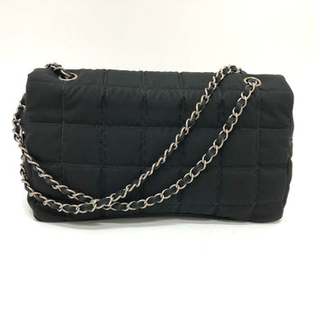 Chanel Shoulder Bag Nylon Black Coco Mark Chocolate Bar Women