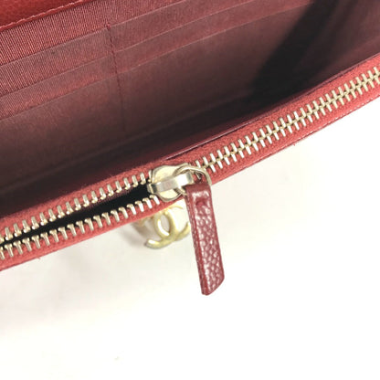 Chanel Long Wallet Purse Caviar Skin Red X Gold Metal Cc Coco Mark Coco Lock Chain Wallet Women