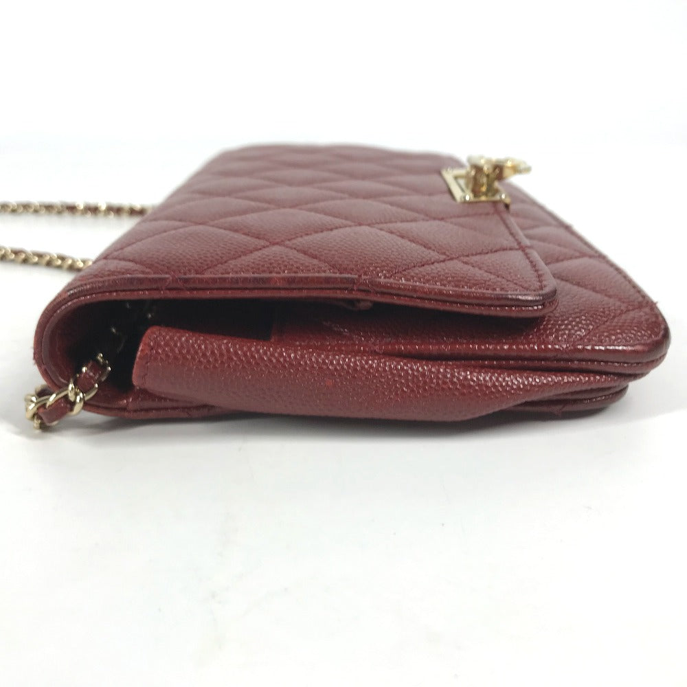 Chanel Long Wallet Purse Caviar Skin Red X Gold Metal Cc Coco Mark Coco Lock Chain Wallet Women