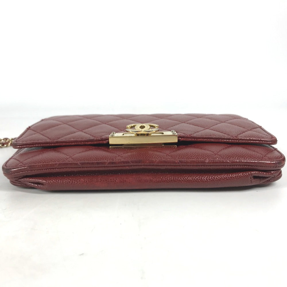 Chanel Long Wallet Purse Caviar Skin Red X Gold Metal Cc Coco Mark Coco Lock Chain Wallet Women