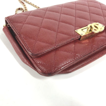 Chanel Long Wallet Purse Caviar Skin Red X Gold Metal Cc Coco Mark Coco Lock Chain Wallet Women