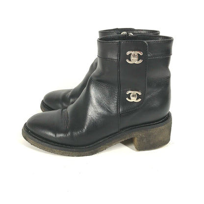 Chanel Boots G31204 Leather Black Turn Lock Women 35