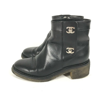 Chanel Boots G31204 Leather Black Turn Lock Women 35