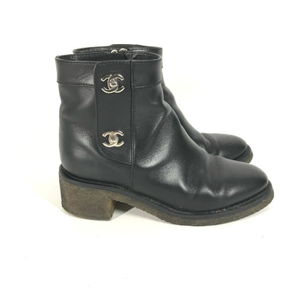 Chanel Boots G31204 Leather Black Turn Lock Women 35