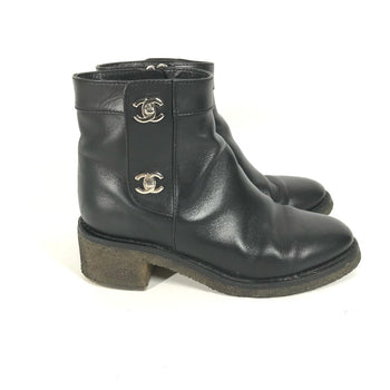 Chanel Boots G31204 Leather Black Turn Lock Women 35