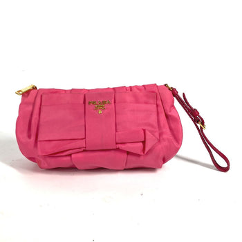 Prada Clutch Bag Nylon Pink With Strap Ribbon Ribon Women