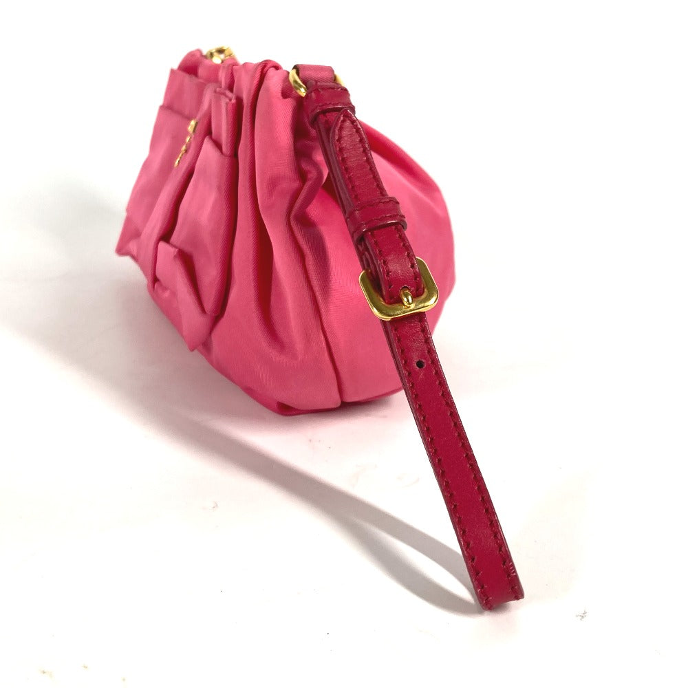 Prada Clutch Bag Nylon Pink With Strap Ribbon Ribon Women