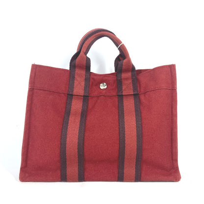 Hermes Handbag Canvas Red Fool Toepm Women