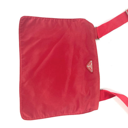 Prada Shoulder Bag Nylon Red Pochette Triangle Logo Plate Women