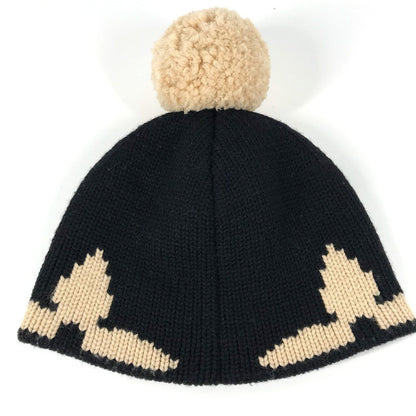Louis Vuitton Knit Hat M70840 Wool Black With Pompoms Bonnet Morning Rum