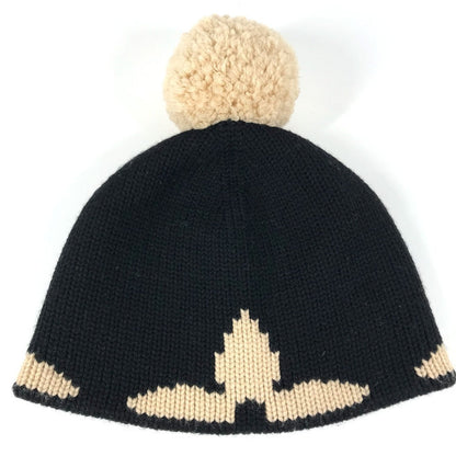 Louis Vuitton Knit Hat M70840 Wool Black With Pompoms Bonnet Morning Rum