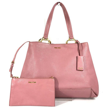 Miumiu Tote Bag 5Bg002 Leather Pink With Porch Logo Madras