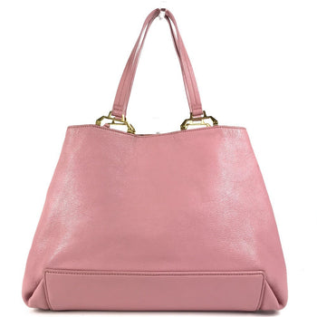 Miumiu Tote Bag 5Bg002 Leather Pink With Porch Logo Madras