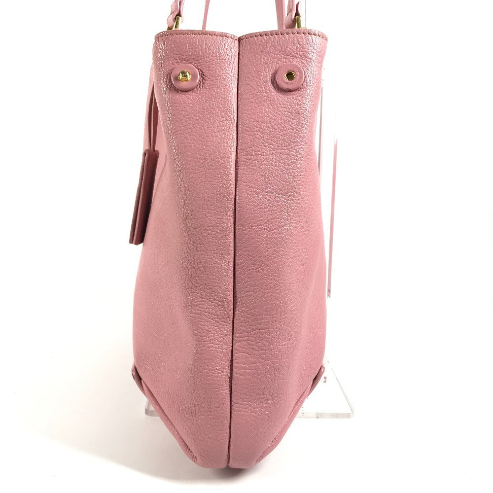 Miumiu Tote Bag 5Bg002 Leather Pink With Porch Logo Madras