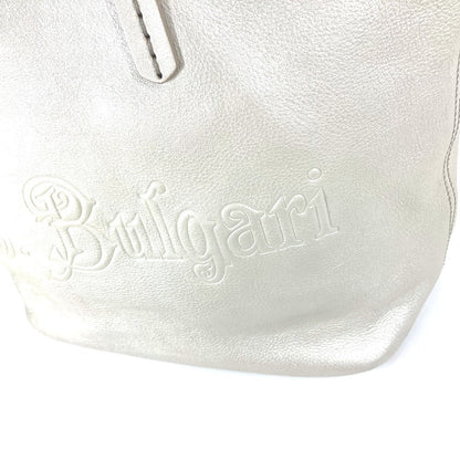 Bvlgari Tote Bag Leather Silver S.Bulgari Logo Sotirio