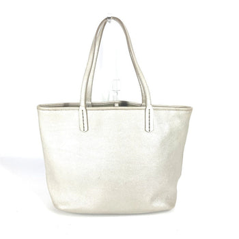 Bvlgari Tote Bag Leather Silver S.Bulgari Logo Sotirio