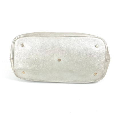 Bvlgari Tote Bag Leather Silver S.Bulgari Logo Sotirio
