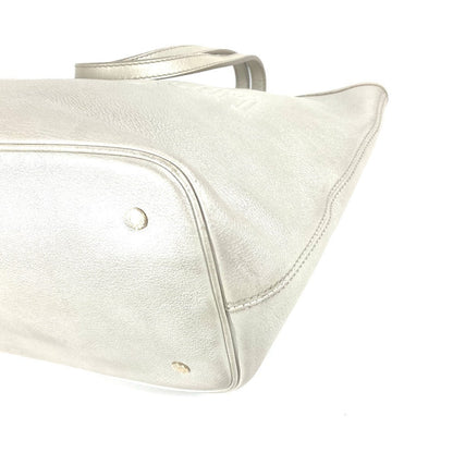 Bvlgari Tote Bag Leather Silver S.Bulgari Logo Sotirio