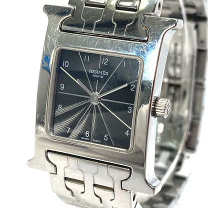 Hermes Watches Quartz Hh1.210 Stainless Steel Silver H Watch Black Dial Women