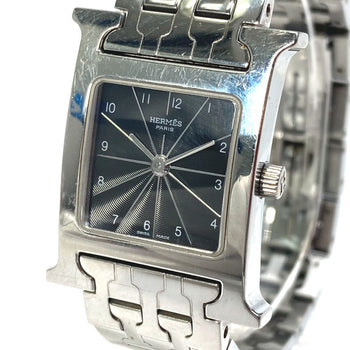 Hermes Watches Quartz Hh1.210 Stainless Steel Silver H Watch Black Dial Women
