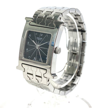 Hermes Watches Quartz Hh1.210 Stainless Steel Silver H Watch Black Dial Women