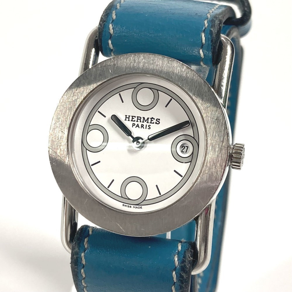 Hermes Watches Quartz Br1.210 Stainless Steel , Leather Silver Ballenia Rondo White Dial