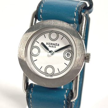 Hermes Watches Quartz Br1.210 Stainless Steel , Leather Silver Ballenia Rondo White Dial