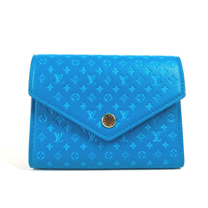 Louis Vuitton Trifold Wallet M82314 Leather Blue Nanogram Portefeuille Victorine Unisex(Unisex)