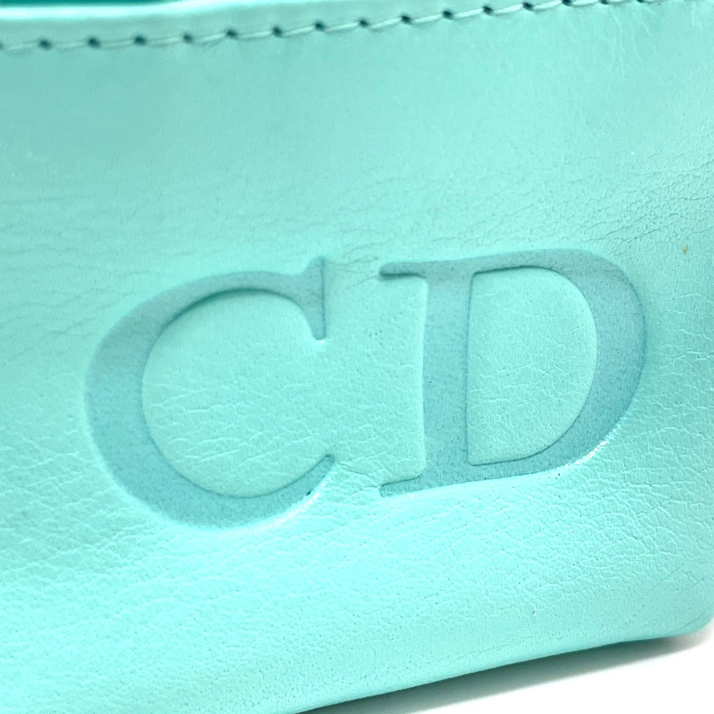 Dior Handbag Leather Turquoise Blue X Gold Metal Cd Logo Micro Bag Women
