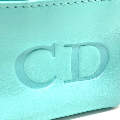 Dior Handbag Leather Turquoise Blue X Gold Metal Cd Logo Micro Bag Women